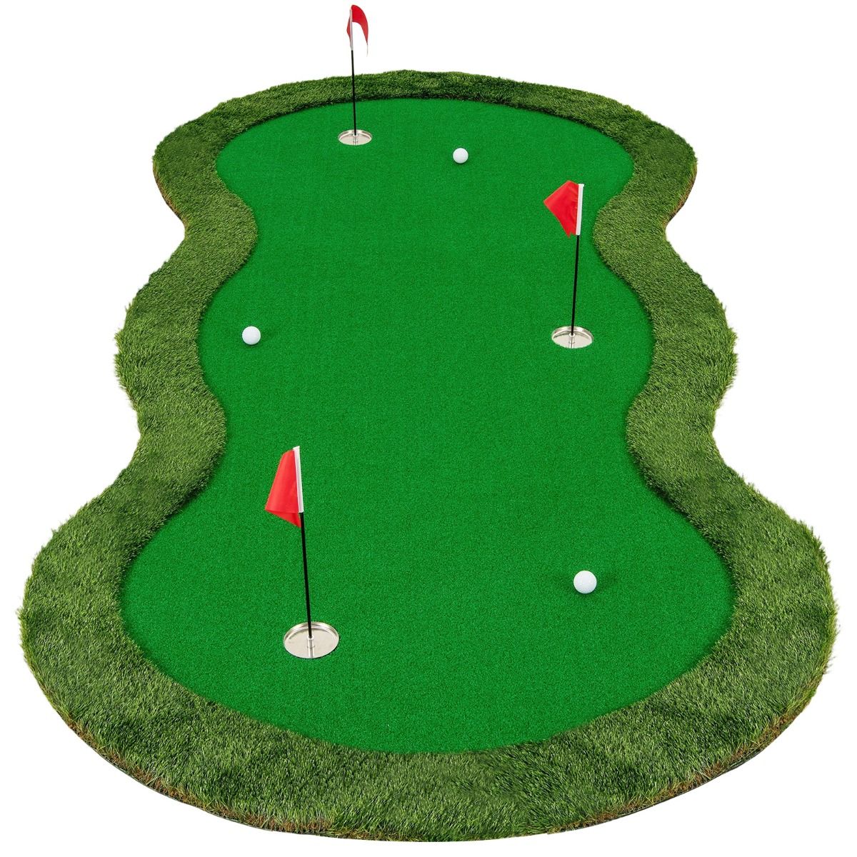Tapis de putting Coast Golf - 3 trous - balles de golf et drapeaux inclus - 300 x 150 cm - vert