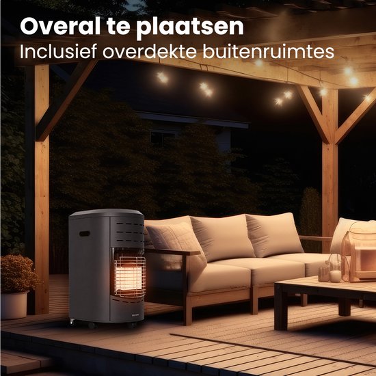 Chauffage au gaz portable Auronic - avec roulettes - jusqu'à 60 m² - Chauffage au gaz 4100 W - Régulateur de pression et tuyau de gaz inclus - Housse de rangement incluse - Anthracite