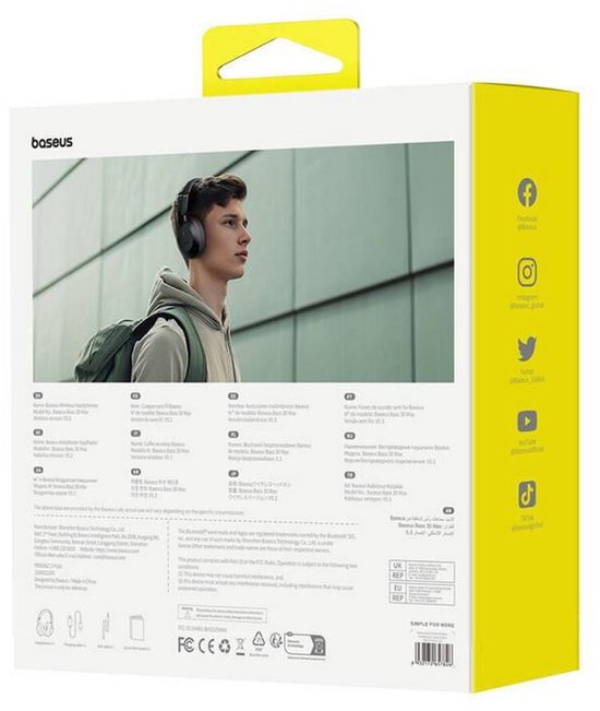 Casque Bluetooth Baseus Bass 30 Max, casque sans fil - Casque circum-auriculaire - 50 heures d'autonomie, Bluetooth 5.3, noir