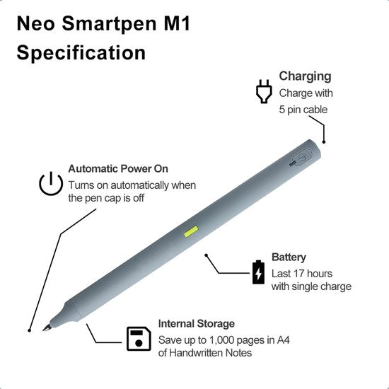Neolab Smartpen M1 - stylo numérique - écriture numérique - stylo intelligent - Bleu