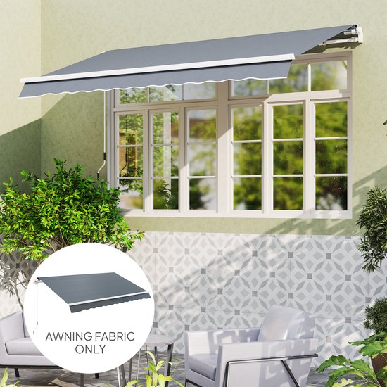 Tissu pour auvent Outsunny avec volant, hydrofuge, tissu de remplacement pour auvents de 4 x 3 m, toile d'auvent, protection solaire pour jardin, balcon, cour, gris