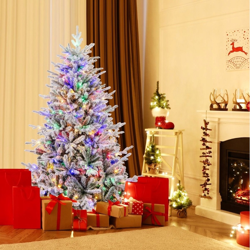 Sapin de Noël artificiel avec lumières LED - 186 cm - Vert/Blanc - Coast