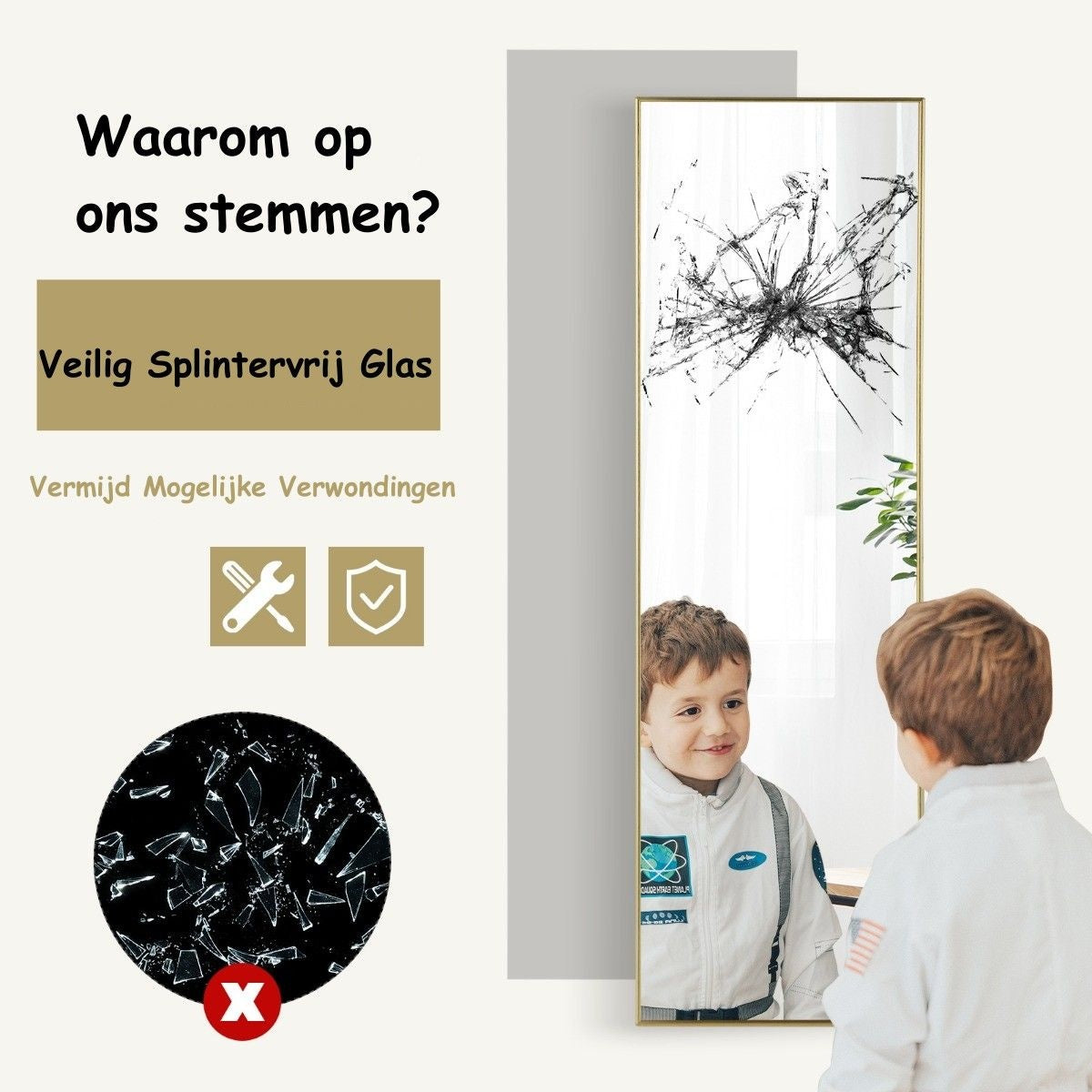Coast 37 x 120 cm Miroir mural à hauteur d'homme avec crochets réglables en hauteur Miroir mural Golden