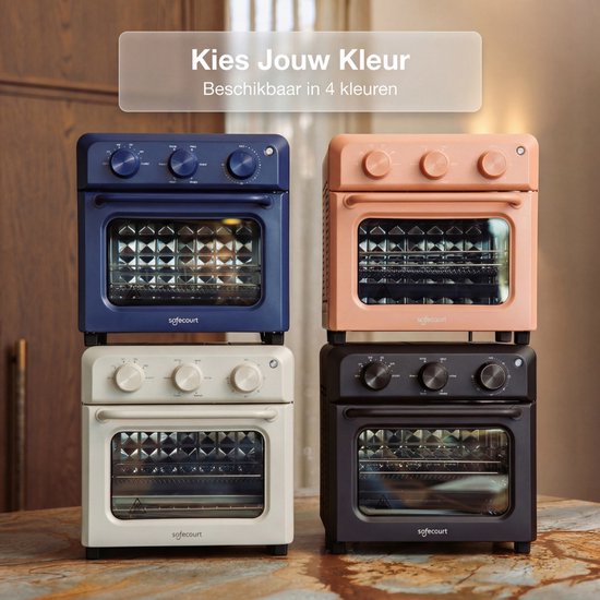 Safecourt Four Airfyer 6-en-1 - 100% sans PFAS - 6 programmes - 80 à 230 degrés - Airfryer, cuire, rôtir, toaster, griller & réchauffer - Bleu