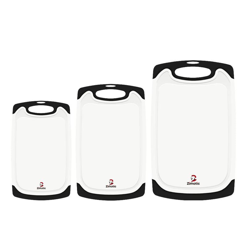 Lot de 3 planches à découper Zimatic - Blanc/Noir - Sans BPA, poignée antidérapante