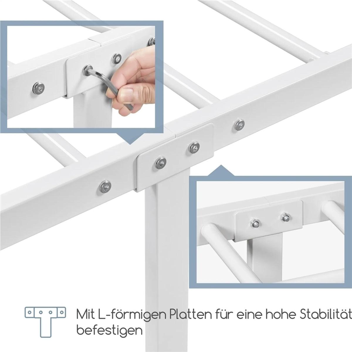Lit classique en métal Yaheetech avec tête de lit haute 160 x 200 cm – Blanc – Métal
