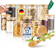 GREEN BEE`S Set de 12 petits bocaux à provisions - 4x600ml & 8x430ml - Parfaits pour les tiroirs et l'armoire à pharmacie - Bocaux à provisions durables avec couvercle hermétique - Pour le riz, les noix, les graines et les épices