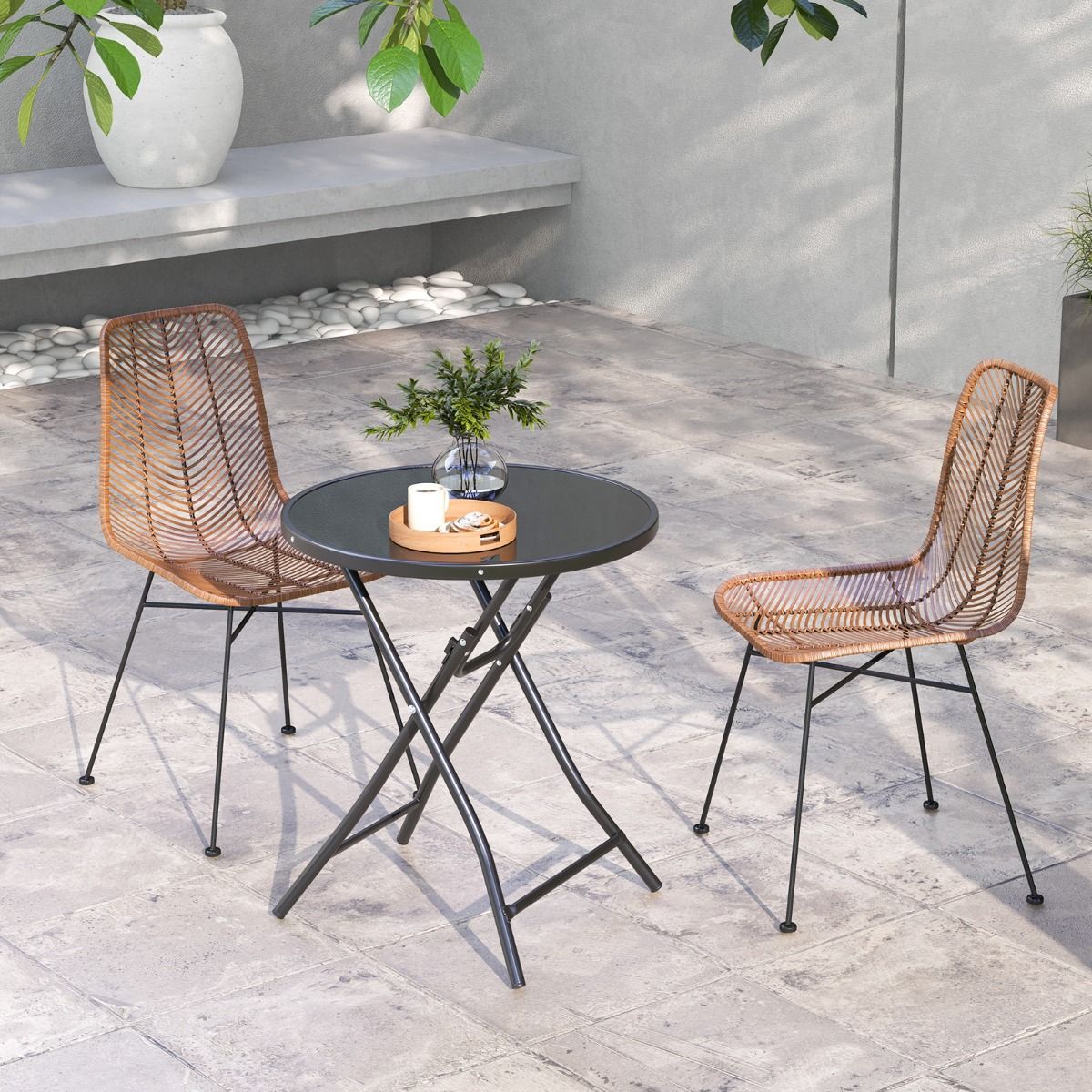 Coast Round Foldable Bistro Table 59x67 cm Black - Table de terrasse et de cocktail en verre trempé et structure métallique