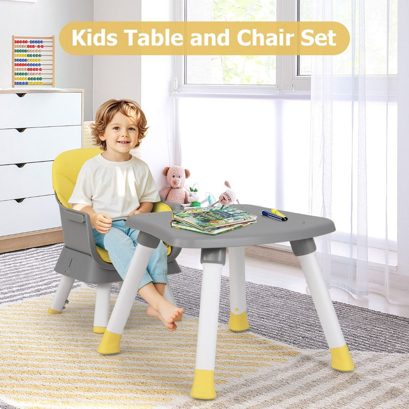Chaise haute Coast 6-en-1 - rehausseur et table à blocs de construction - avec harnais à 5 points et coussin - gris clair