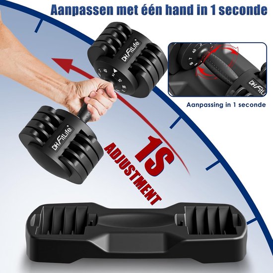 DH FitLife haltères ajustables 12KG | 2 STUKS | 5-in-1 poids variables | haltères ajustables de 2 à 12 kg | musculation, haltères courts avec haltères peu encombrants pour l'entraînement à domicile, haltères courts ajustables