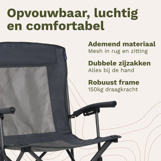 TRVLMORE Chaises de camping - pliables - 2-Pack - Capacité de charge 120KG - Sac de transport inclus - Chaise pliante - Chaise de pêche - Chaise de camping - Chaise pliante - Gris