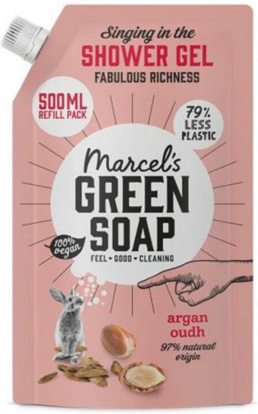 Recharge de gel douche Marcel's Green Soap à l'argan et à l'oud, 500 ml