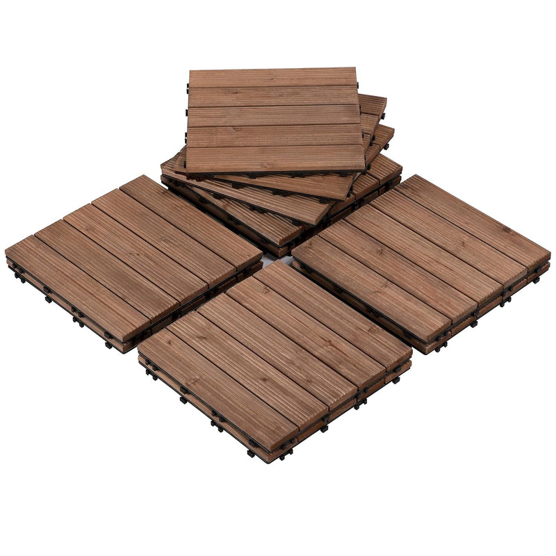 Dalles de terrasse en bois Yaheetech 30 x 30 cm – Brun chaleureux – Bois de sapin et polypropylène