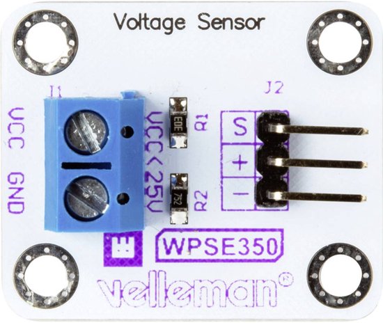 Capteur de tension Whadda, analogique, 0-25 VCC, Arduino, blanc