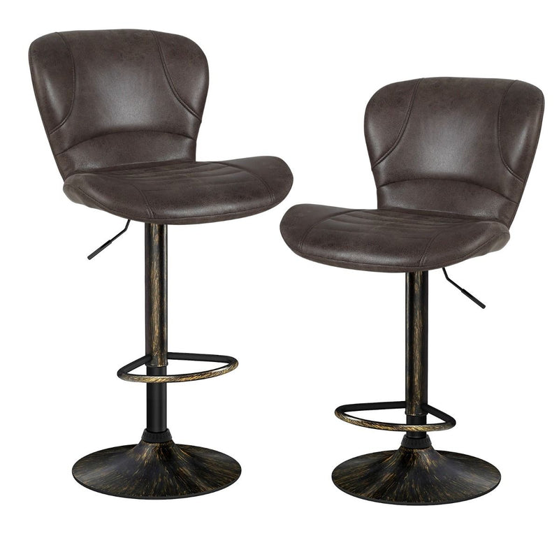 Ensemble de 2 tabourets de bar Coast - Réglables de 61 à 81 cm - Pivotants, avec dossier et repose-pieds - Marron
