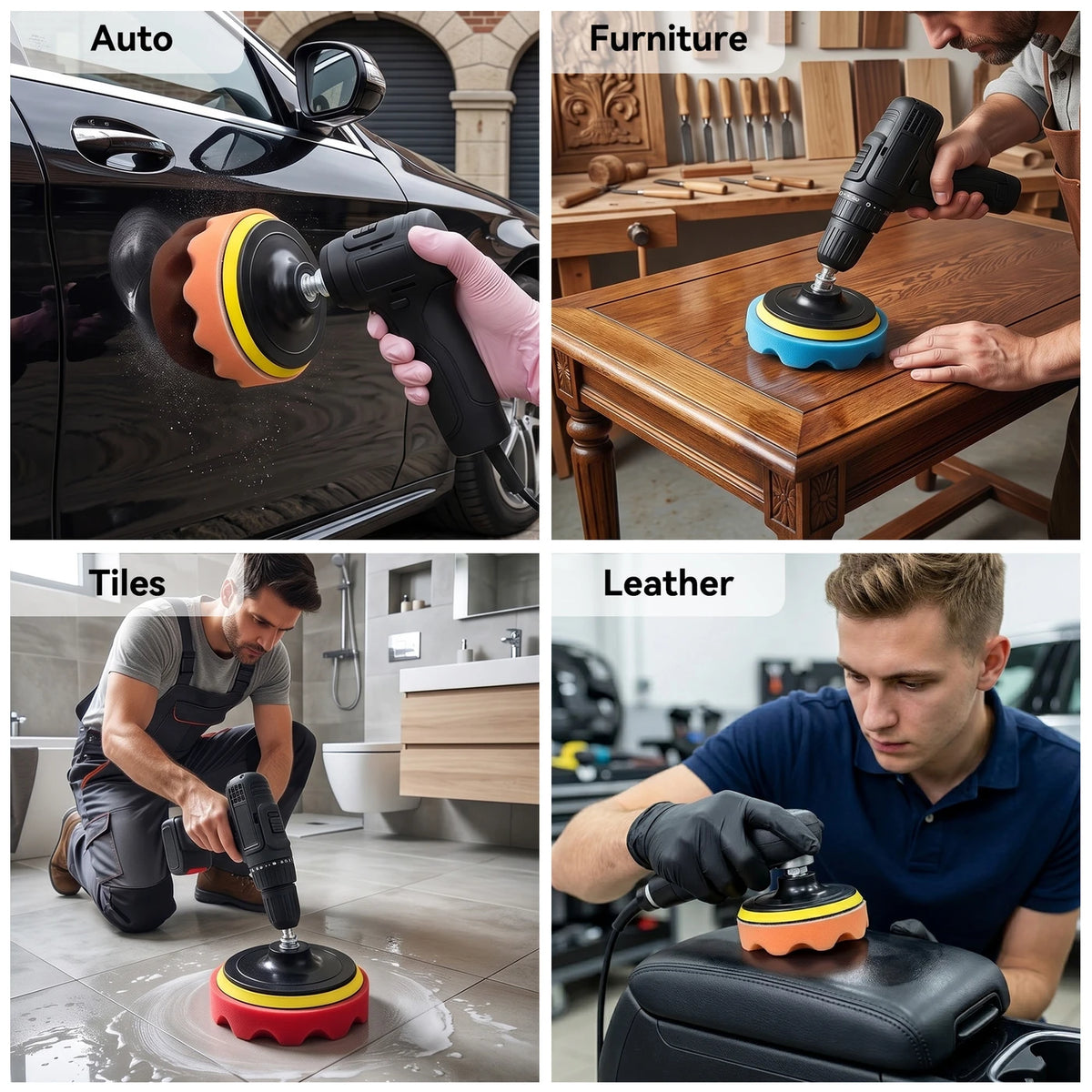 Kit de disques de polissage Kowm Coooze - 8 pièces - Avec adaptateur pour perceuse M10 - Pour voiture et diverses surfaces