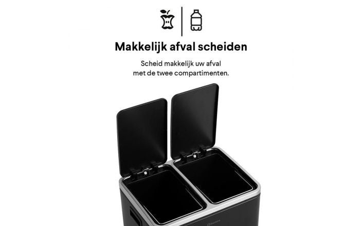 Poubelle de tri 2 compartiments - Homra -capacité : 2 x 15 L - Noir