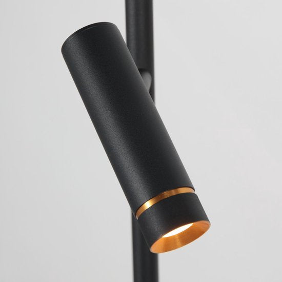 Lampadaire Lumo 4608ZW - lampe de lecture LED noire moderne de Mexlite, hauteur 125 cm, orientable et inclinable, avec des points d'éclairage réglables et un variateur tactile