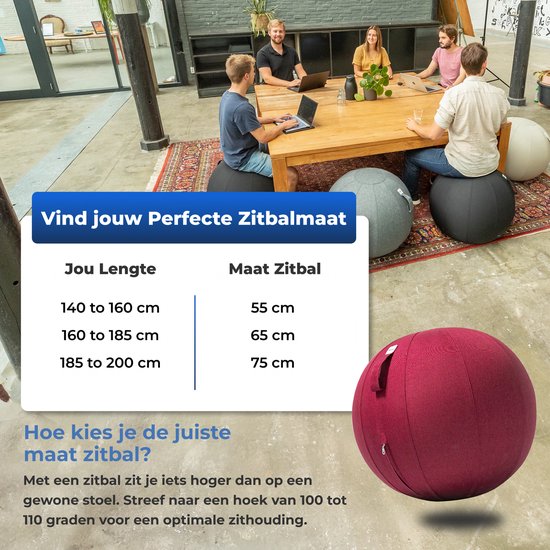 Ballon de siège Backerz 65 cm - Ballons de siège avec housse en lin - Chaise de bureau ergonomique pour le bureau et la maison - Ballon de yoga de luxe - Rouge