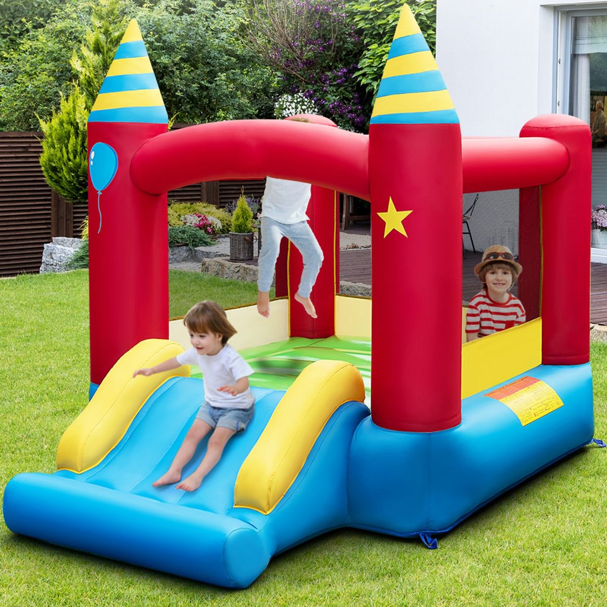 Château gonflable Coast pour enfants - avec toboggan et sac de transport - sans soufflerie - 190 x 260 x 205 cm