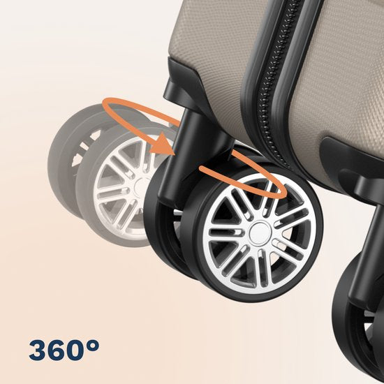 Valise TRVLMORE 70 L – Coque rigide en ABS – Roulettes à 360° – Cadenas à combinaison – Couleur champagne