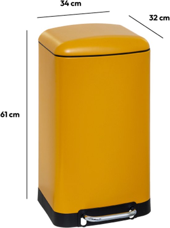 Poubelle/poubelle à pédale 5Five - jaune - métal - 30 litres - 34 x 32 x 61 cm - cuisine