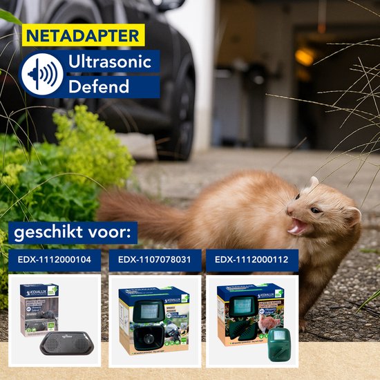 Adaptateur secteur Edialux 230 V, alimentation pour répulsifs à ultrasons pour animaux, câble de 1 m + rallonge de 10 m, compatible avec les répulsifs pour chats, chiens et oiseaux, « plug and play »