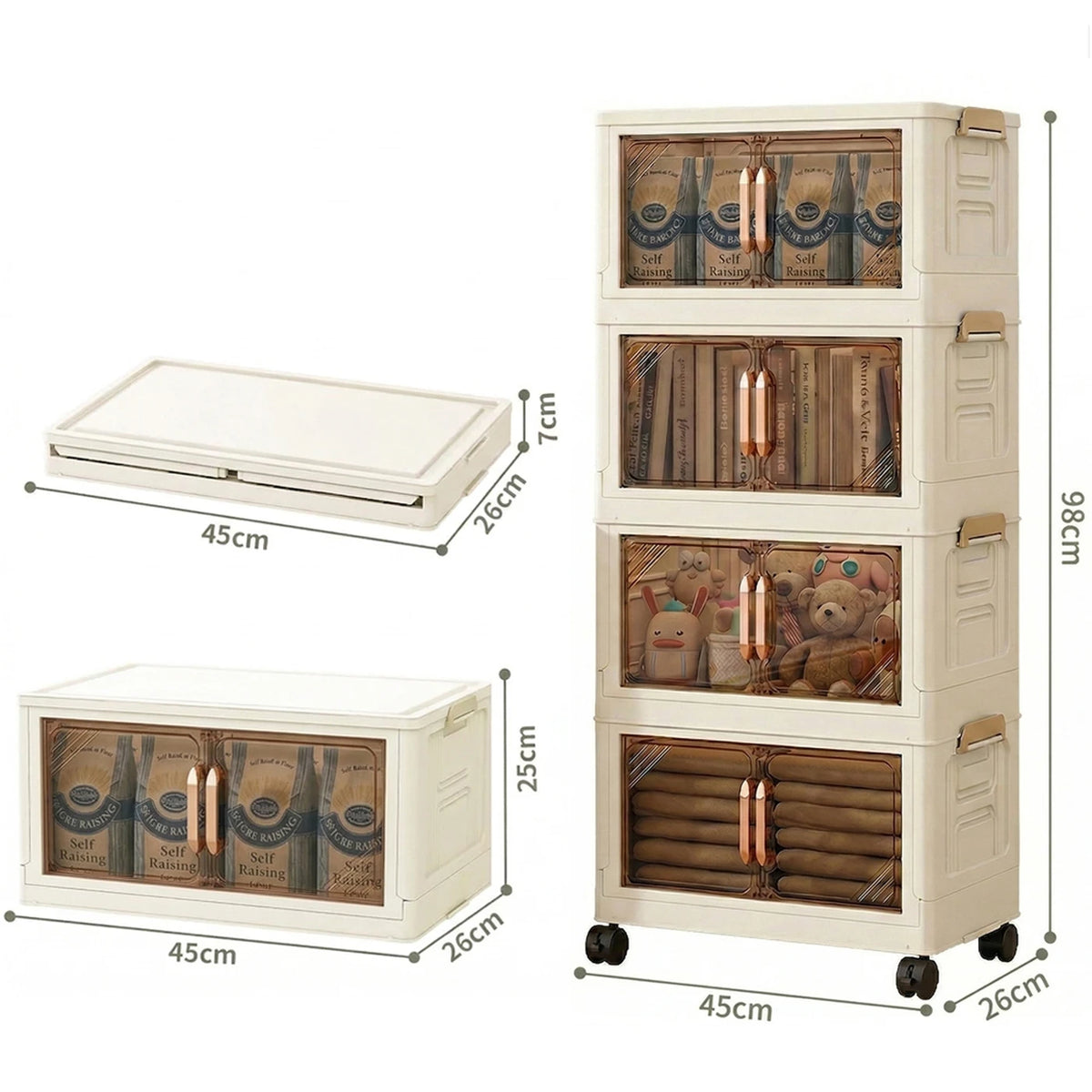 Armoire de rangement pliable Huacan à double porte - 4 étagères - Déplaçable - 45 cm