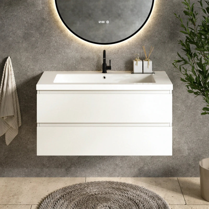 Lavabo Mirlux Sena - 100 cm - blanc brillant - pierre artificielle