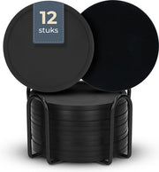Castagnola Sous-verres en silicone - Sous-verres pour verres - Sous-verres design avec support - Set de sous-verres - Antidérapant - Lot de 12 - Noir