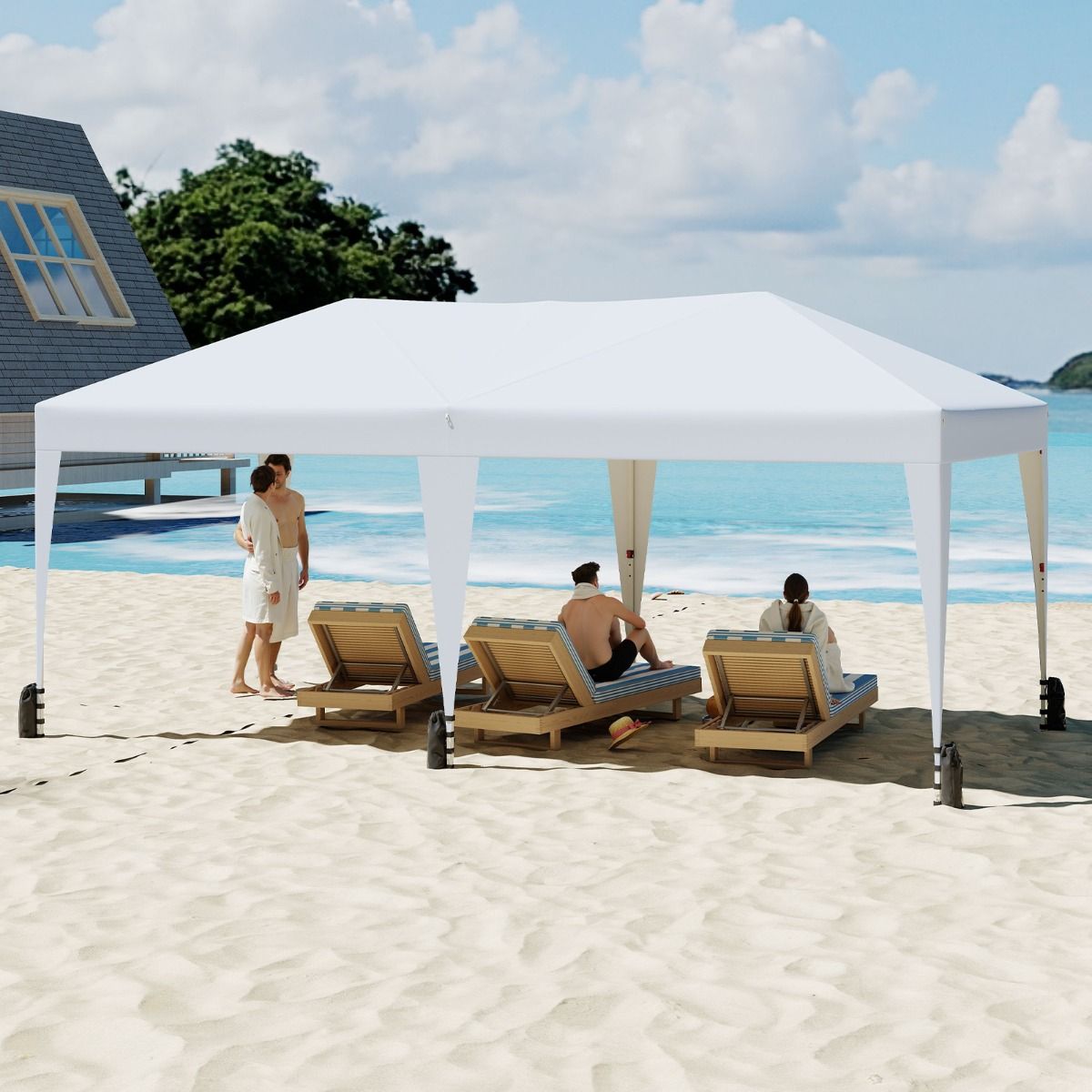 Tente de fête pop-up Coast - modèle pliable - avec sac de transport à roulettes - gris 3 x 6 m
