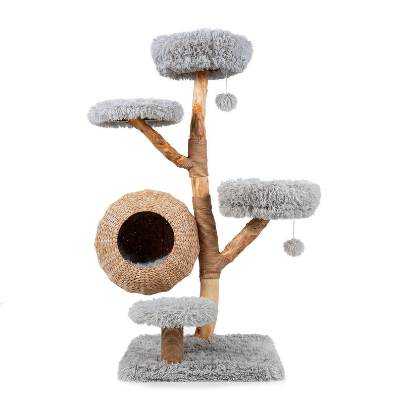 Arbre à chat Coast à cinq étages - niche pour chat tressée à la main - poteaux à griffer en jute - gris