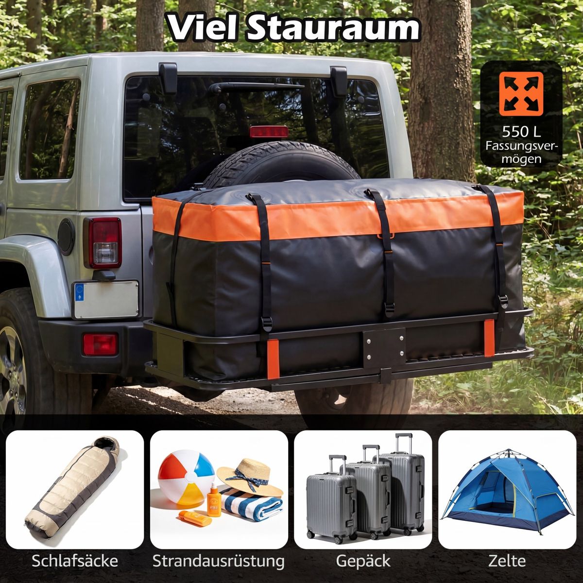 Coffre de toit Coast pour attelage - étanche - 550 litres - orange/noir