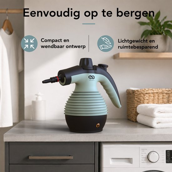 Nettoyeur vapeur Infinity Goods - Nettoyeur vapeur à main 12-en-1 - Nettoyeur vapeur à main - Détachant - Nettoyeur de tapis - 10 embouts - 1 050 watts - 3,2 bars - Vert