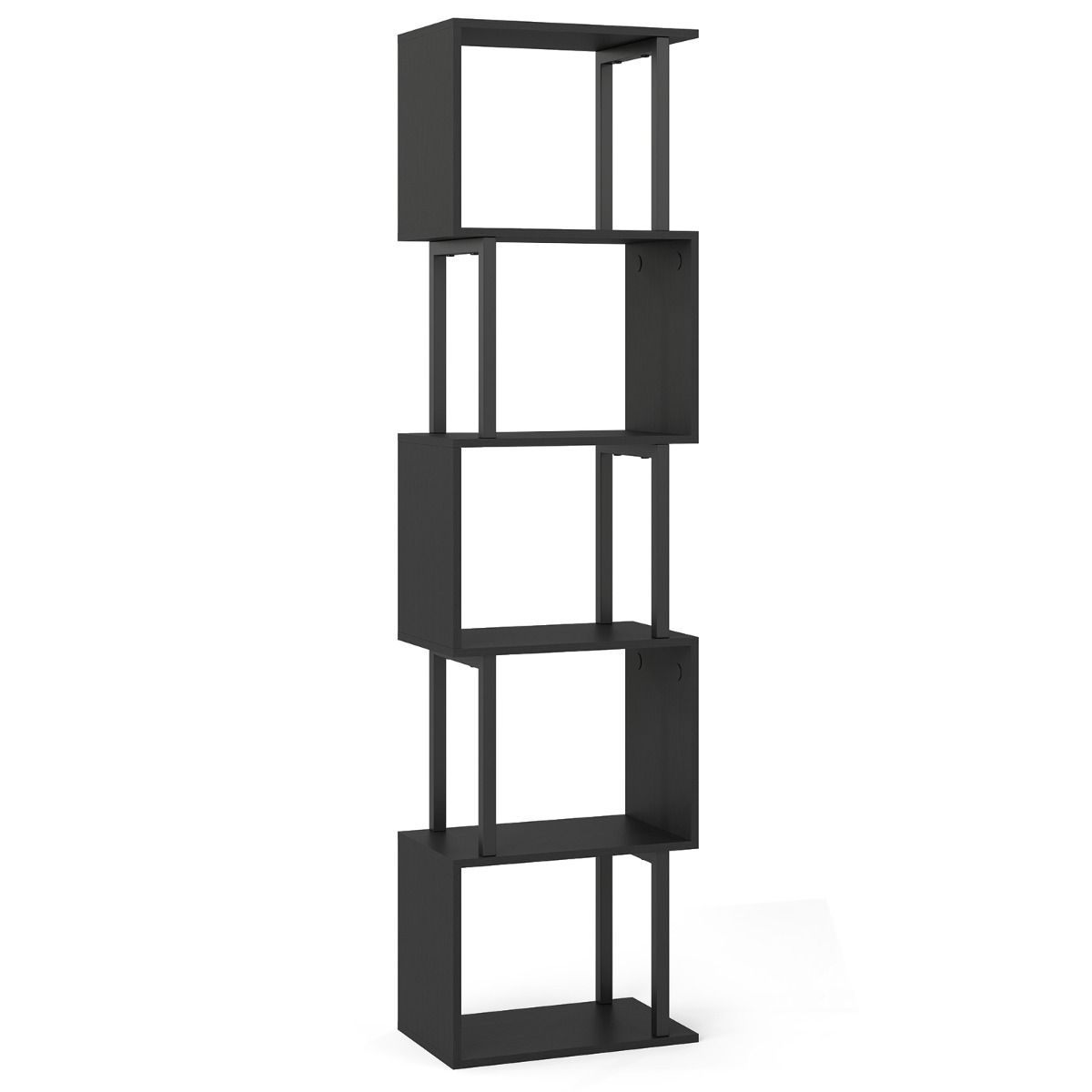 Étagère Coast à 5 tablettes - motif géométrique - structure métallique - noir/marron rustique