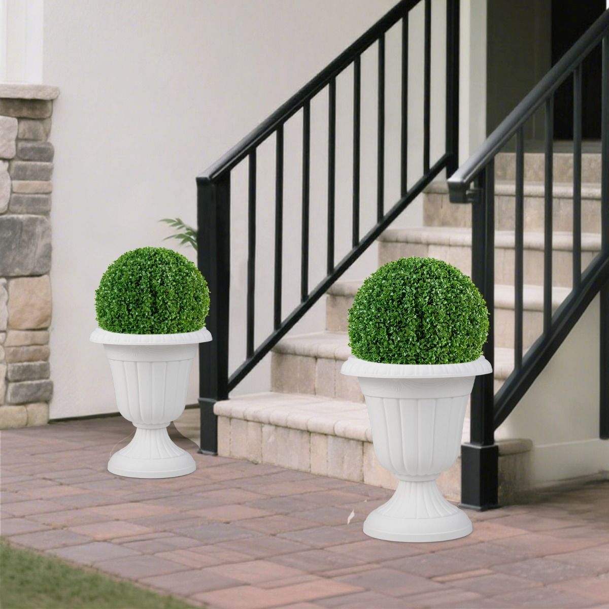 Lot de 2 jardinières Coast - forme d'urne - résistantes aux intempéries - blanches, 46,5 cm de hauteur