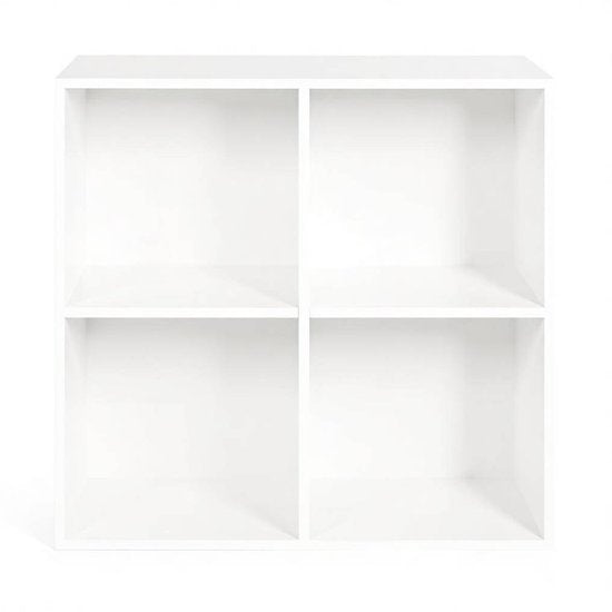 Étagère FloraGrace – Étagère ouverte à 4 compartiments – 59,6 x 59,8 x 29,5 cm – Bois – Blanc – Meuble de rangement sur pied pour le salon ou le bureau
