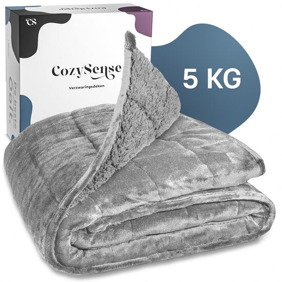 Couverture lestée CozySense® 5 kg - Couverture lestée - Couverture lestée - GLASS-Flow® Distribution de la pression - 135x200 - Velours flanelle & Sherpa - Hypoallergénique - Gris