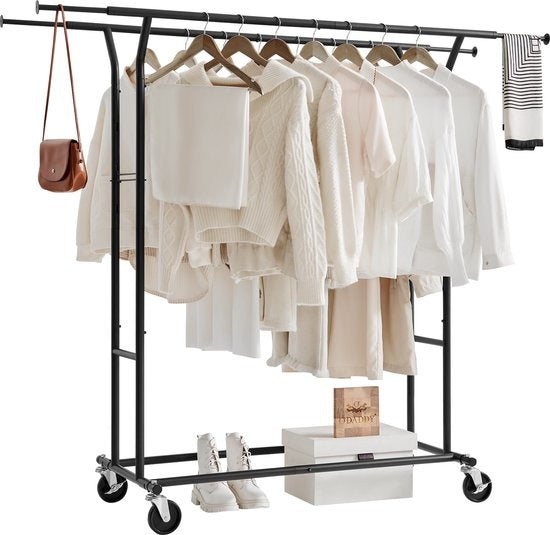 Porte-vêtements O'DADDY® sur roulettes - Portemanteau - Tringle à vêtements - Réglable et extensible - Roulettes industrielles - Métal - Stable jusqu'à 110 kg - Noir