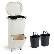 Poubelle de tri sélectif Coast sur roulettes - 3 compartiments - Pédale et bouton-poussoir - Beige - 38 litres