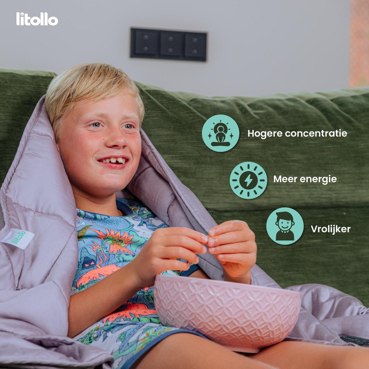 Litollo Verzwaringsdeken kind 3 kg - Weighted Blanket - Duurzaam Bamboe Materiaal - Antraciet - 100x150cm