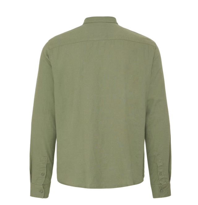 Chemise en lin mélangé pour homme, taille M – Vert huile – Lin et viscose