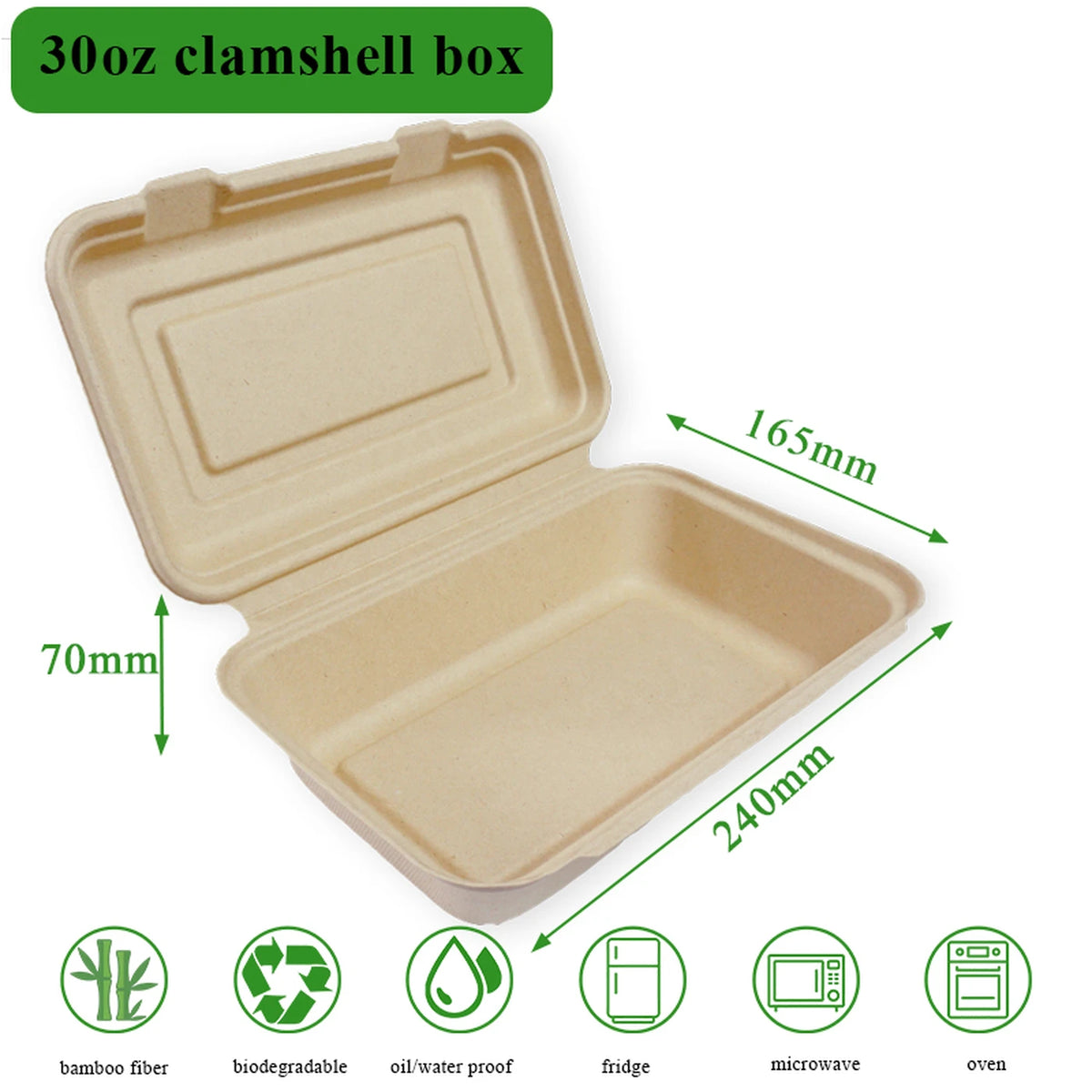 Barquettes Rui Bamboo avec couvercle à charnière - 887 ml - 50 pièces - à usage unique