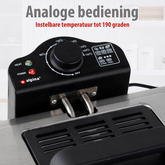 Friteuse Alpina 5 litres - Friteuse double avec 3 paniers - Friteuse à température réglable jusqu'à 190 °C - Friteuse 2 000 W - avec hublot - en acier inoxydable
