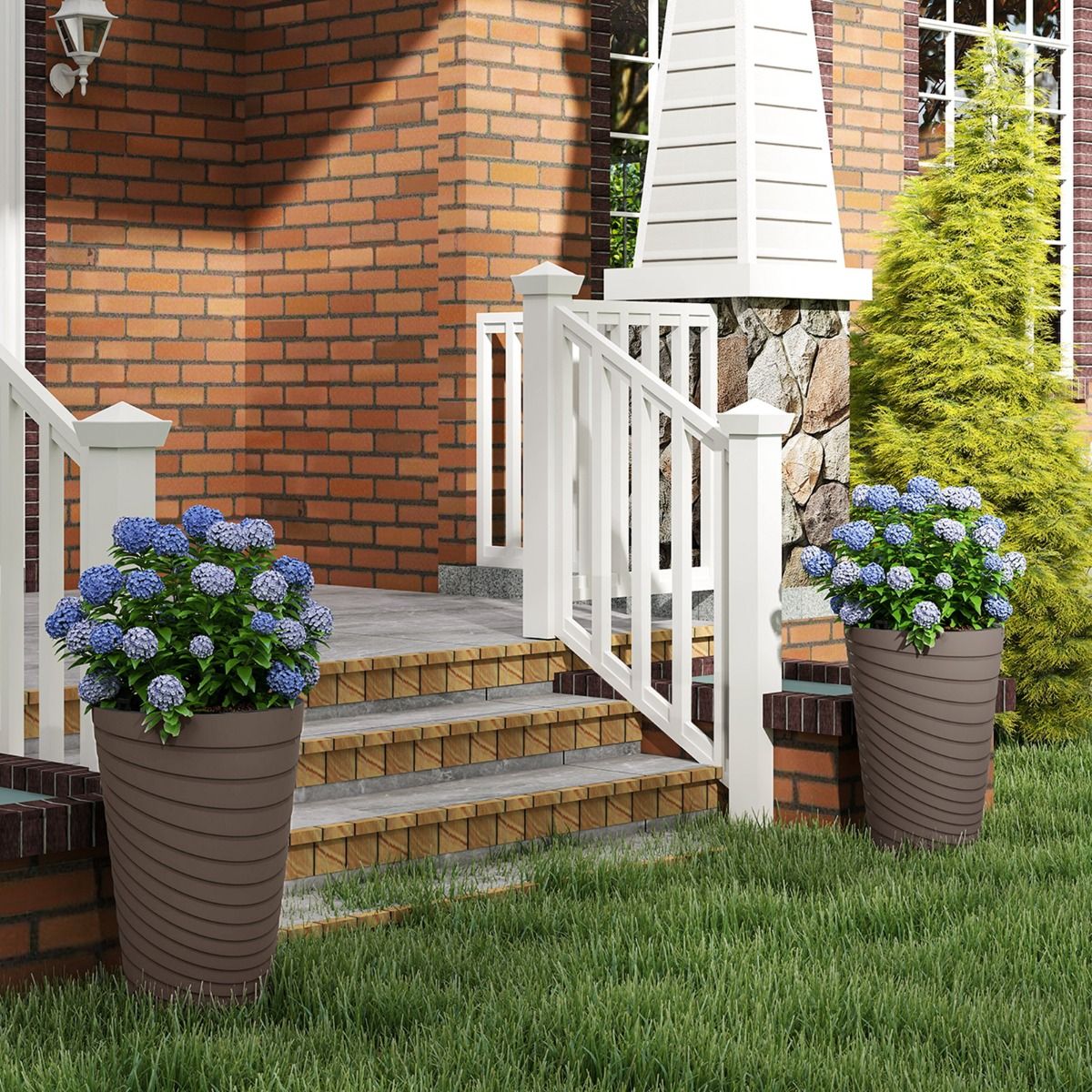 Ensemble de 2 jardinières Coast - avec pot intérieur et trous de drainage - résistantes aux intempéries - marron - 45 cm de hauteur