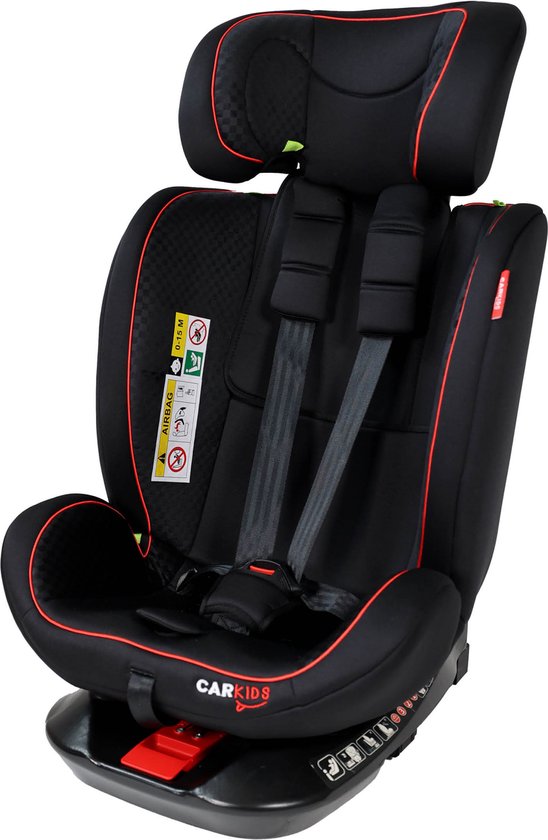 Siège auto Carkids i-Size Darcy - Conforme à la norme i-Size R-129 - Rotation à 360° - Pour les enfants mesurant entre 40 et 150 cm - Fixation Isofix et Top Tether - Appuie-tête et dossier réglables – Noir/Rouge