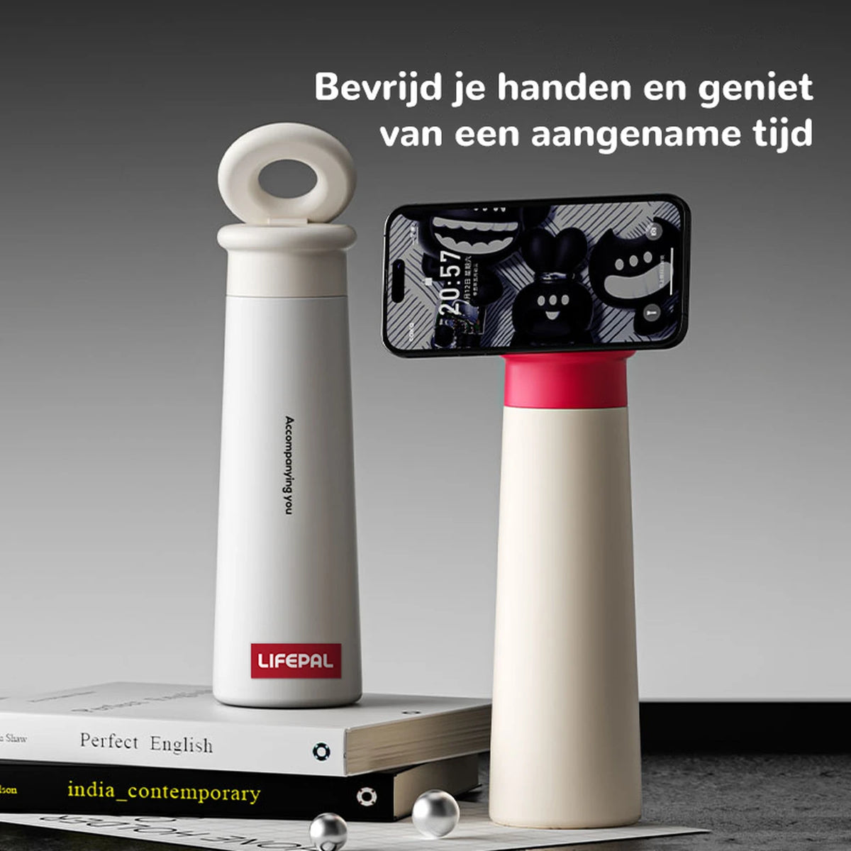 Gourde LIFEPAL BF25B571 avec support magnétique pour téléphone - 550 ml - blanche
