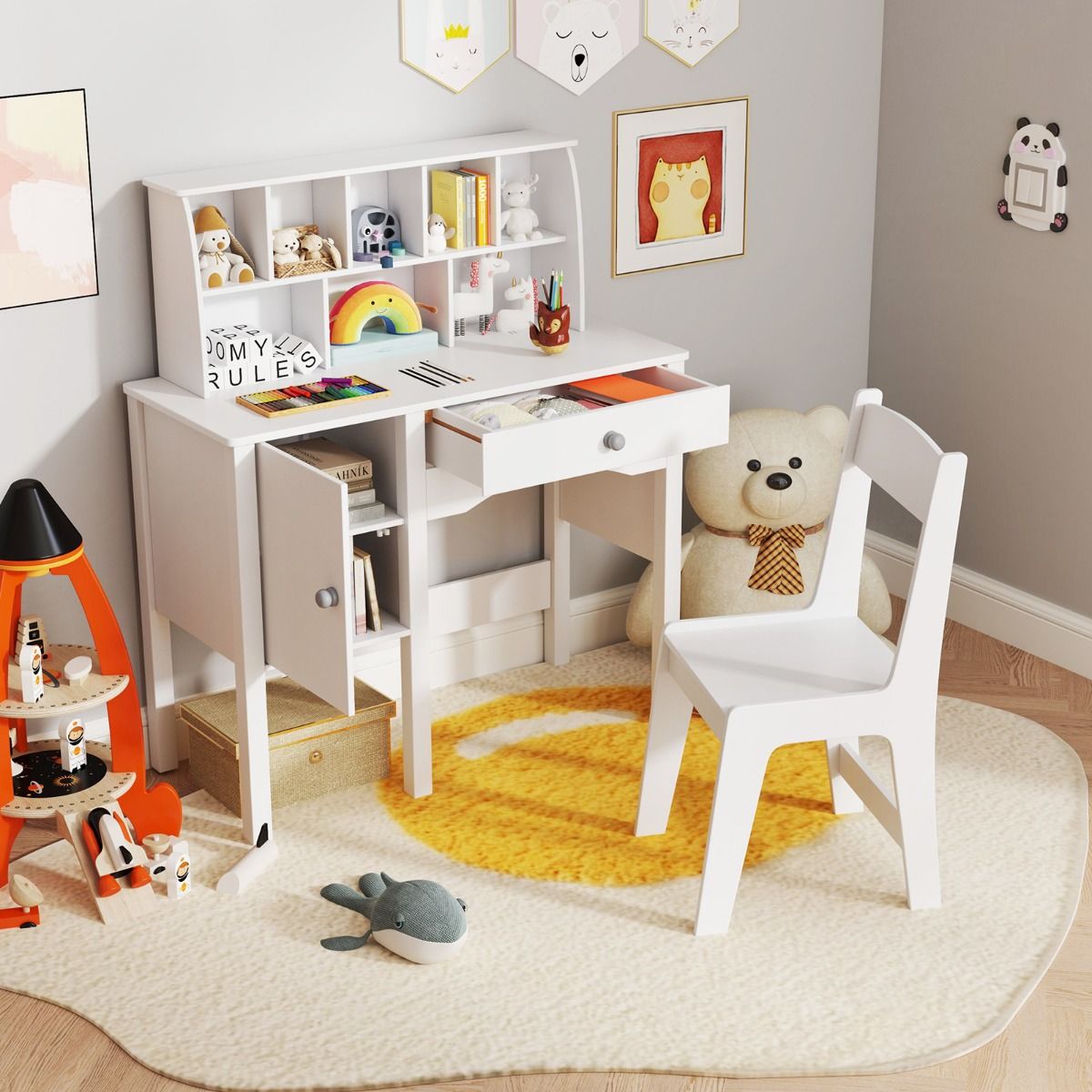 Bureau pour enfant Coast avec chaise - nombreux rangements - dispositif anti-basculement - blanc