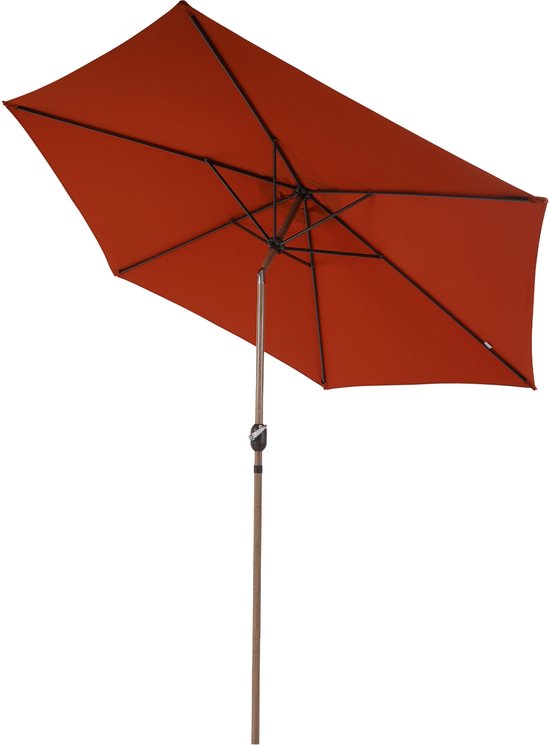 Parasol AXI Noor à tige Ø 300 cm, aspect chêne/terracotta – Armature thermolaquée – Inclinable
