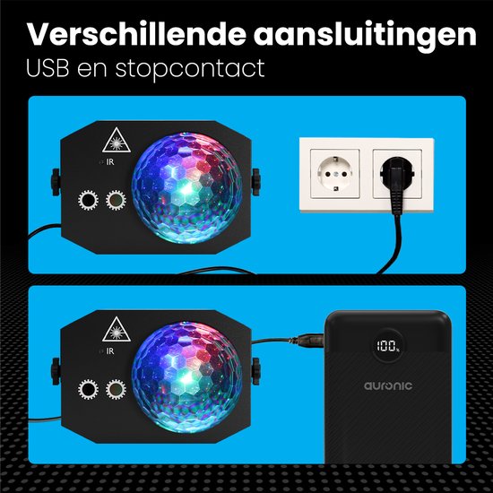 Auronic LED Disco light - Party laser - Kids - Party lighting - Disco light - Remote control and Music controlled - 3 Meter cable